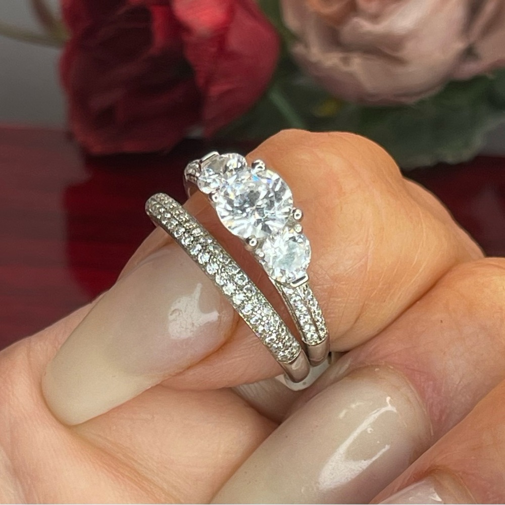 Size 8 Sterling Silver Stack Wedding Engagement R… - image 2